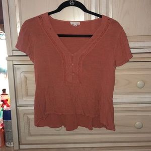 Rusty rose short sleeve peplum blouse